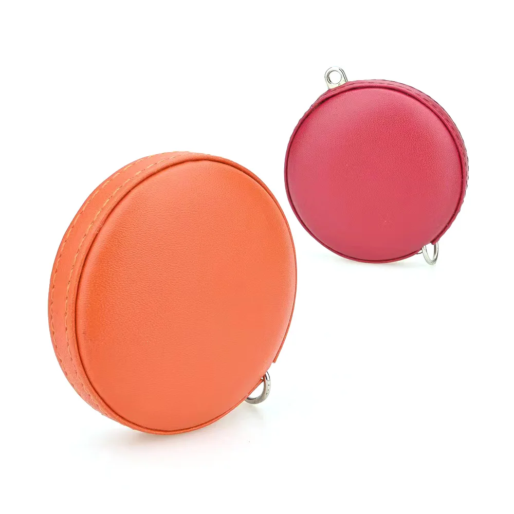 Custom Printed Logo Leather Measuring Tape Customized 1.50m Mini Round Leather Sewing Tape Measure With Keychain