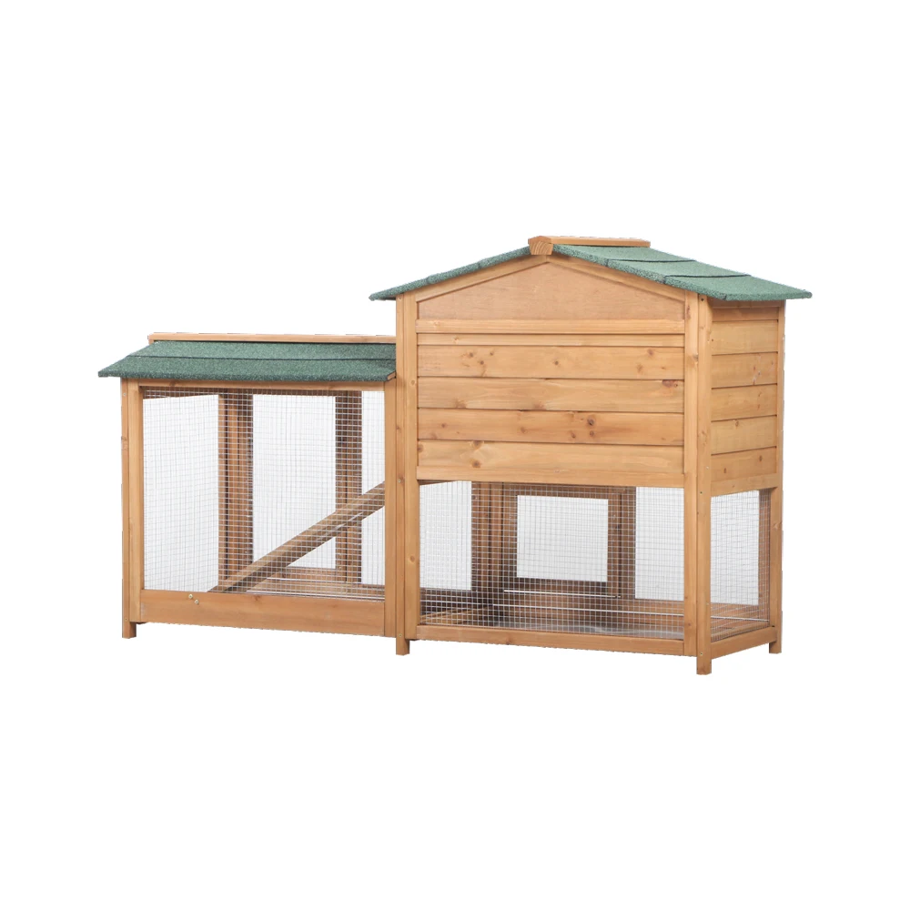 Large space double tier story wooden bunny rabbit hutch guinea pig house cage with ramp and run