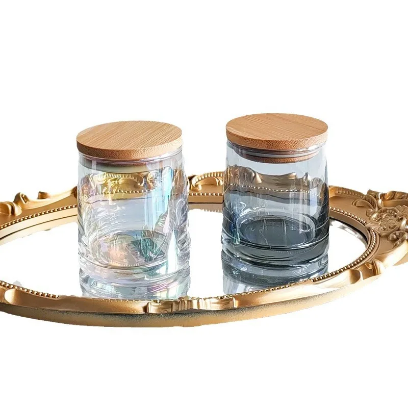 Iridescent 6oz 8oz 10oz Customization High Quality Empty Luxury Glass Candle Jars For Candle Making Candle Container With Lid