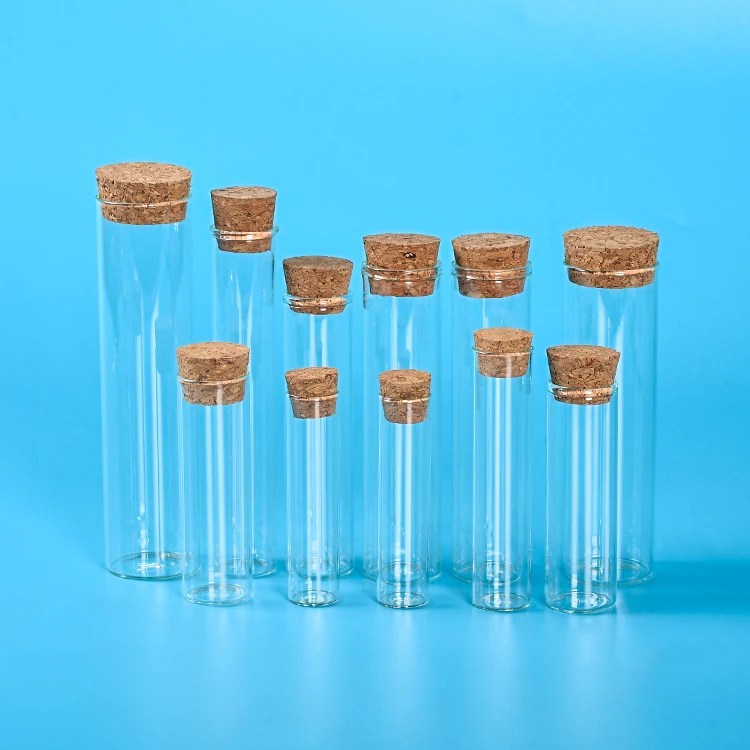Custom mini clear glass tube child resistant bottle with cork lab used glass vial