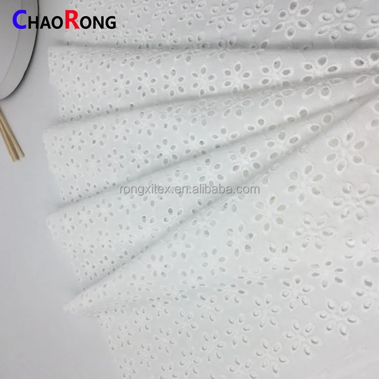 Golden Supplier CRF0576 Ready Goods Eyelet Flower Lace 100% Cotton Embroidery Fabrics for Clothing Material