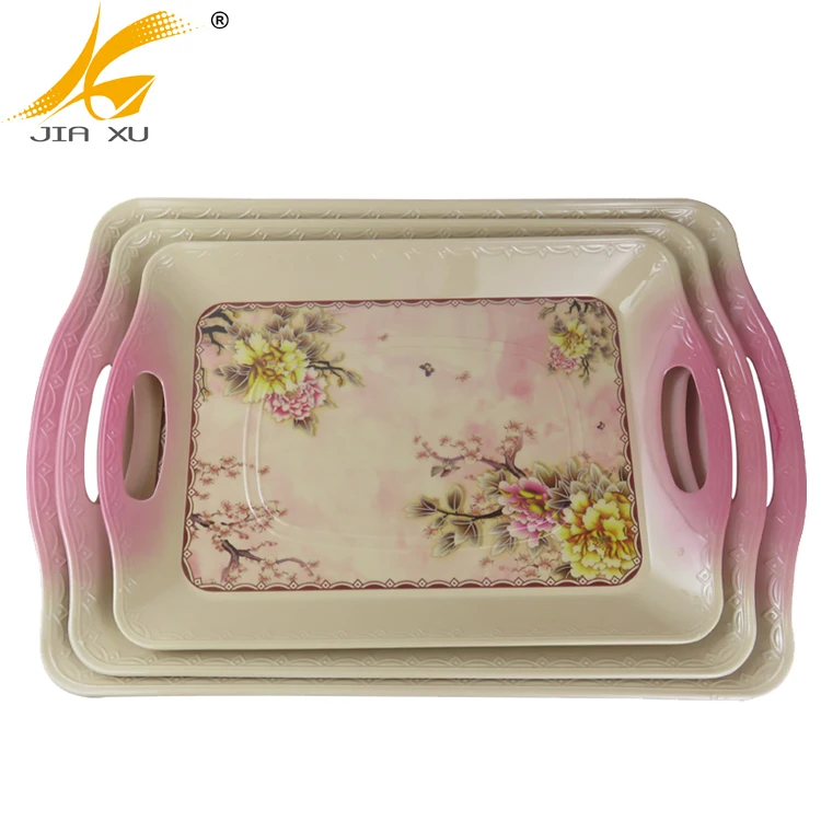 30% melamine tray rectangular handle wavy serving tray
