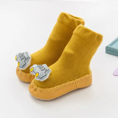 New arrival cartoon doll knit cute animal slipper toddler socks with leather sole kids anti slip baby shoe socks
