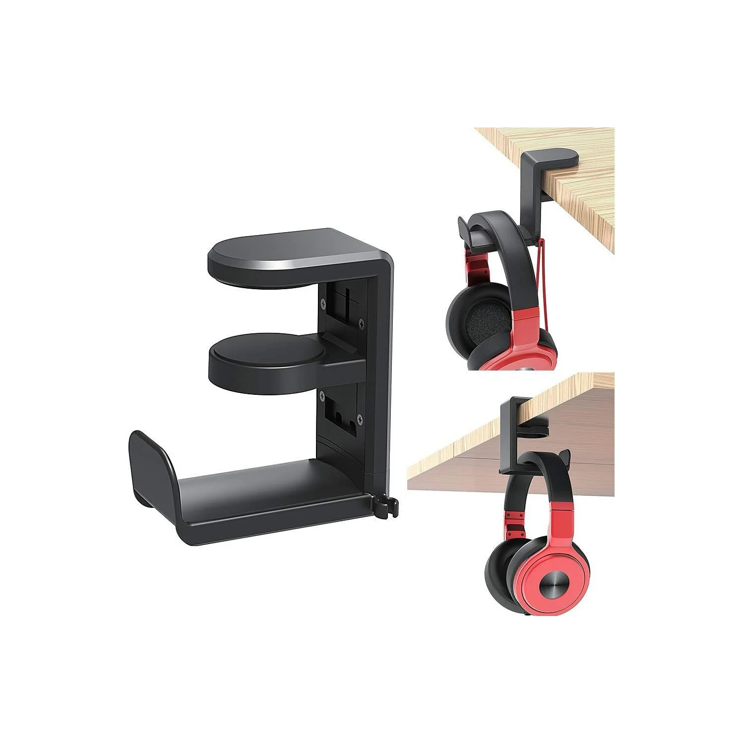 Storage Rack Adjustable Black Aluminum clamp Headphone Gamepad Hanger Under Desk Headset Holder