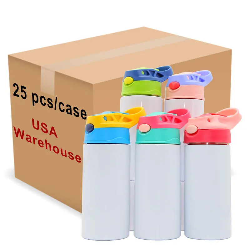 US Warehouse 12oz 350ml Stainless Steel Double Wall Insulation Straight Water Mug Kids Sublimation Blank Tumbler With Straw