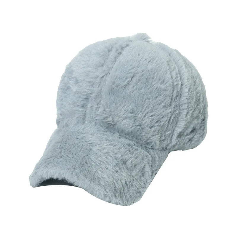 Fashion Outdoor Faux Fur Thickened Hat Curves Brim Adjustable Fluffy Classic Warm Wool Baseball Cap Hat