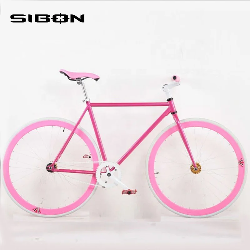 SIBON B0220102 700c pink aluminium alloy frame pedal and bearing fixed hub rubber color tire  lady women fixie bike fixed gear