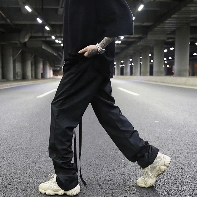 
Factory elastic waist draw string tracksuits men loose straight outdoor casual wear plain color streetwear stock dropshipping 