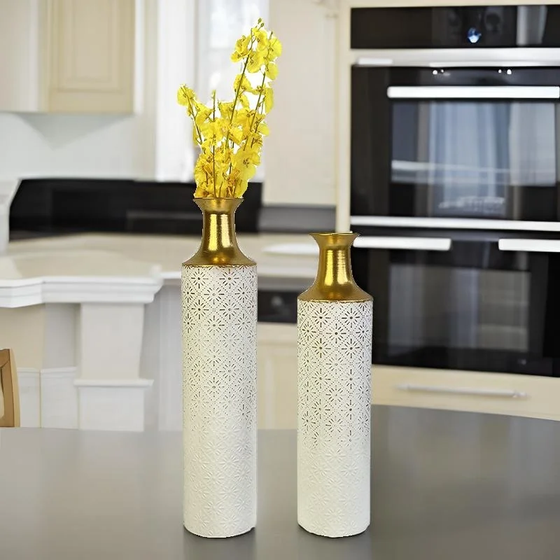 Lander French Country Elegant Gold Floor Metal Table Vase Decor Flower Pot