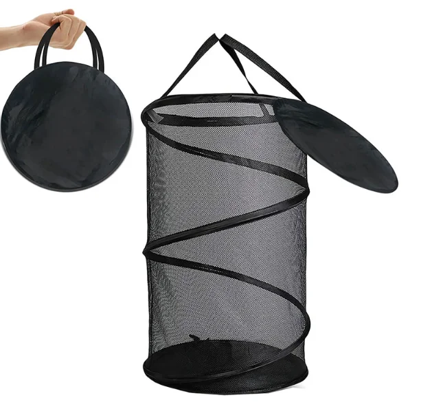 Mesh Collapsible Laundry Hamper with Lid Large Clothing Storage Bucket with Handles Dirty Clothes Storage Basket