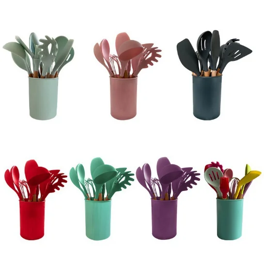 Non Stick Wholesale Price Nylon Kitchen Home Use item 11 Pieces Silicone Kitchen Utensils Set For Cooking