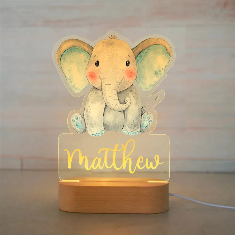 Dropshipping&Wholesale&FBA POD Personalized Elephant LED USB Night Light Customized Name Acrylic Lamp For Baby Home Decoration