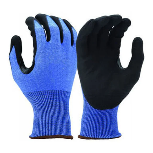 Blue Latex Microfoam Nitrile PU Coated Polyester Anti-Slip Dipped Nylon Safety Gloves For Work Mechanic