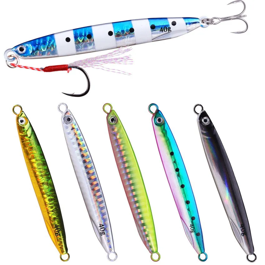 New OEM 7g 10g 14g 17g 21g 30g 40g Long shot Slow Fishing metal Jigging Lure Artificial Metal Casting Bait With Assist Hooks