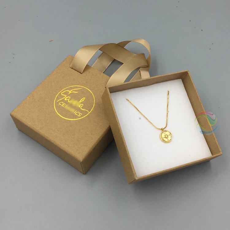 Wholesale Hard Custom LOGO Ribbon Handle Brown Kraft Paper Drawer Jewelry Gift Boxes