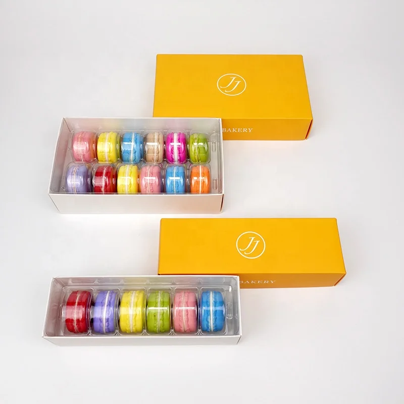 6 12 holes macaron cookie printing yellow paper packing box with plastic insert tray