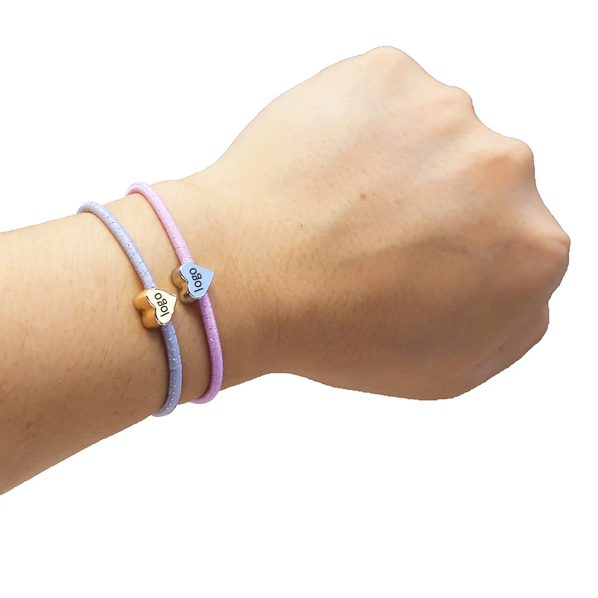 Custom logo metal charms bracelet ponytail hair ties elastic hair band hairband  for women Ladies