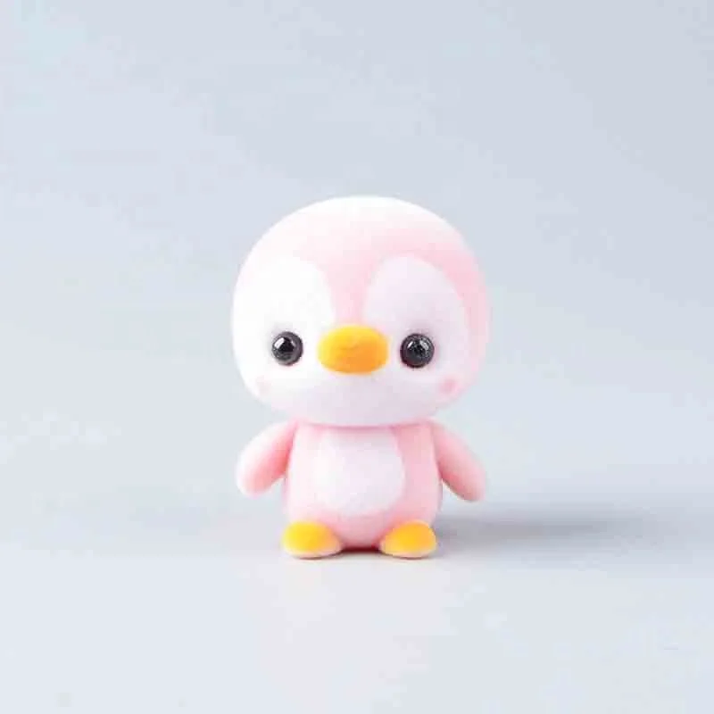 3D Plastic Penguin Action figure Flocked toy , Cute Animal Soft Plastic Flocked Figurine ,Make Lifelike Animal Flocked Figure