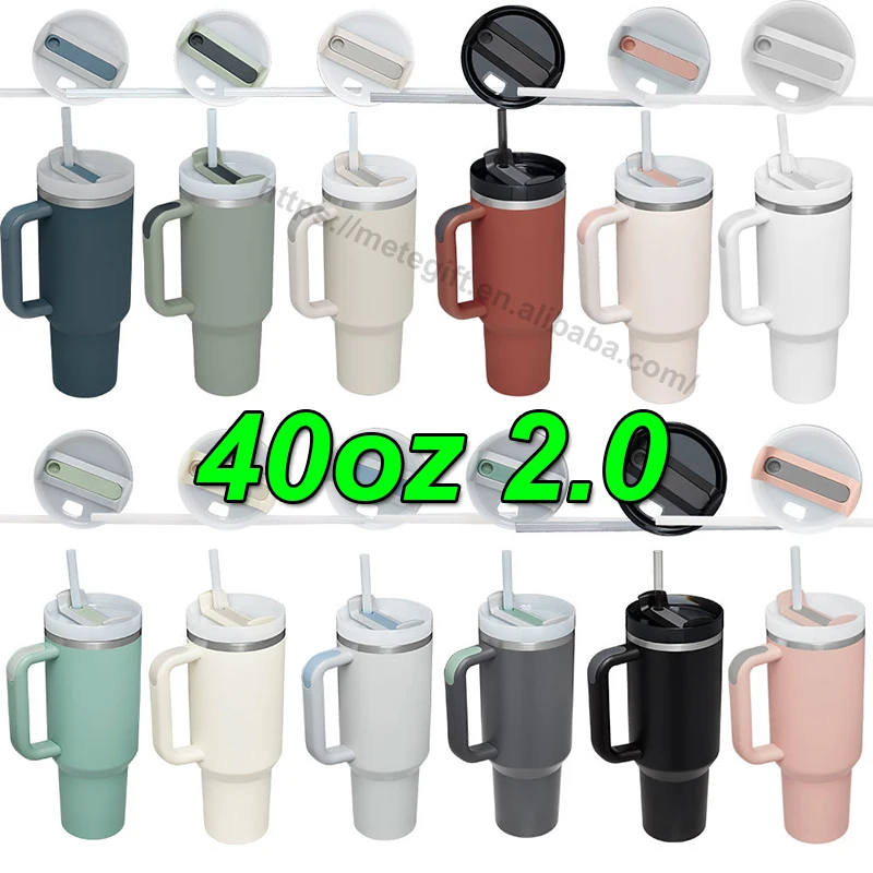Wholesale Bulk Stainless Steel Double Wall Insulated  40 oz 40 oz Cup Mug Tumbler with Handle Stanleys Quencher Travel and Straw