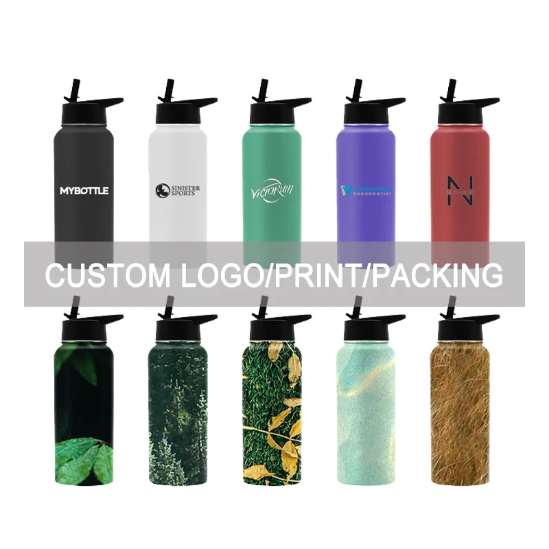 Custom Wide Mouth Kids Adults Sports Thermos Vacuum Flask Stainless Steel Insulated Water Bottle with Straw Lid