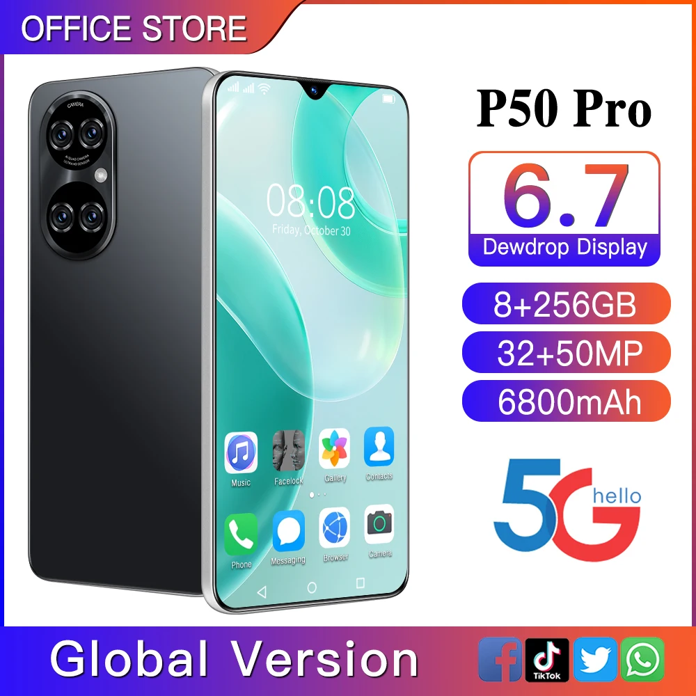 New Smart Phone For Huawei Honor P50Pro 8GB 256GB HD Full Display Global Version Smart Cell phone Unlock Android 5G Mobile Phone