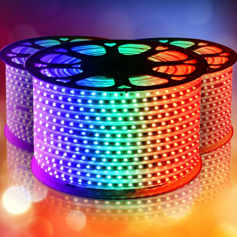 AC220V LED Strip 5050 Colorful Waterproof 14.4W/M Plum Blossoms Horses Running Chasing LED Strip Lights Indoor Outdoor Landscape