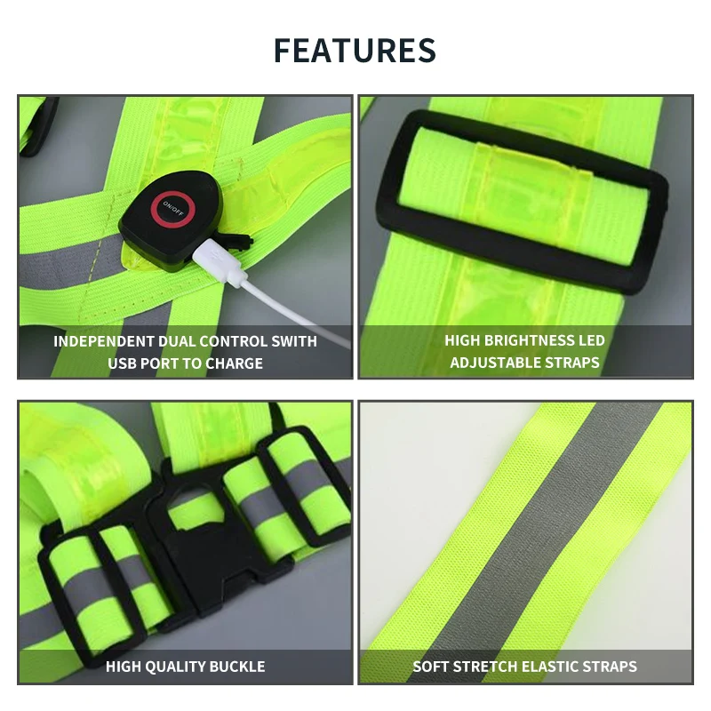 Жилет HCSP Hi Vis светодиодный эластичный регулируемый для ночного бега