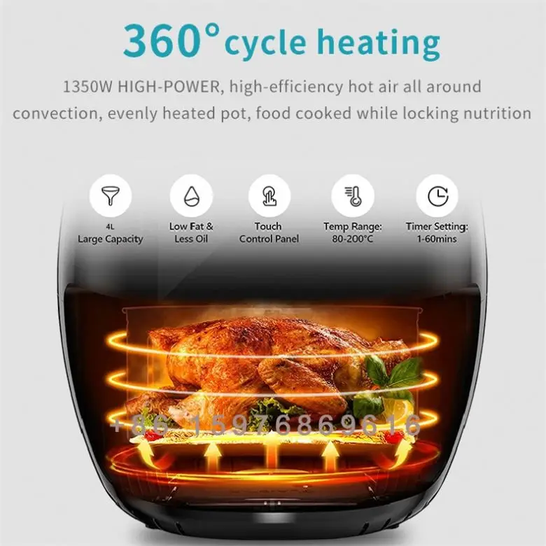 4L 1350W 220V Mti-function Air Fryer Oil free Health Fryer Cooker Smart Touch LCD Deep Pizza Fryer for French