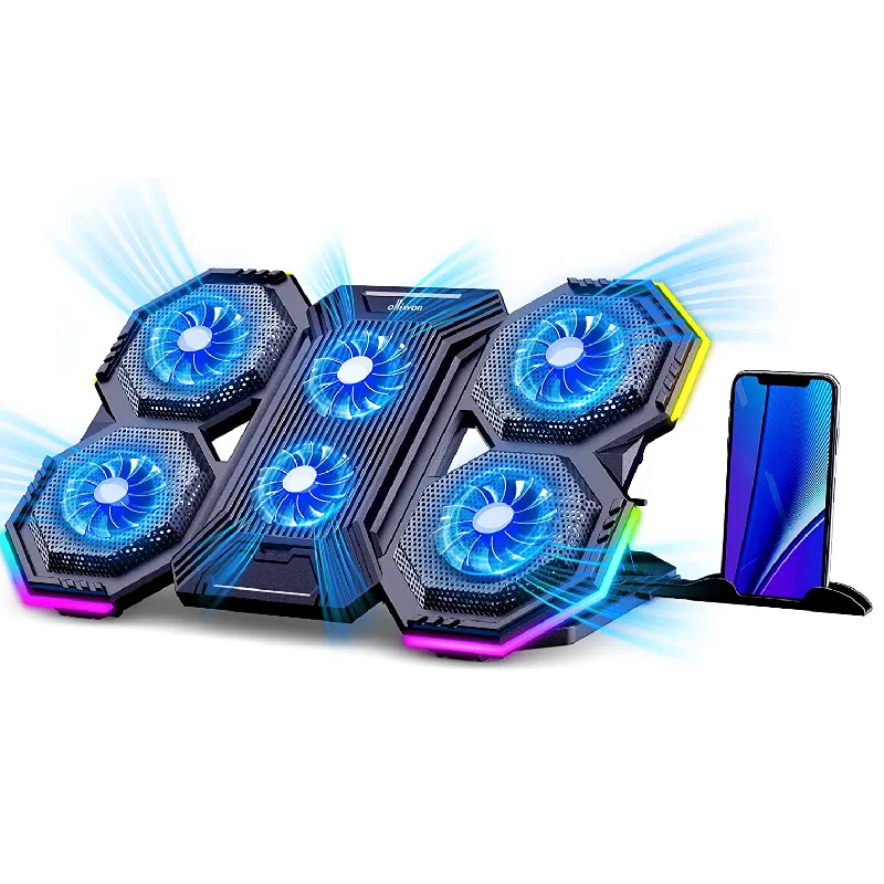 Ergonomic 6 Fans Comfort Notebook Cooler  RGB Gaming Laptop Cooler Cooling Pad with phone holder