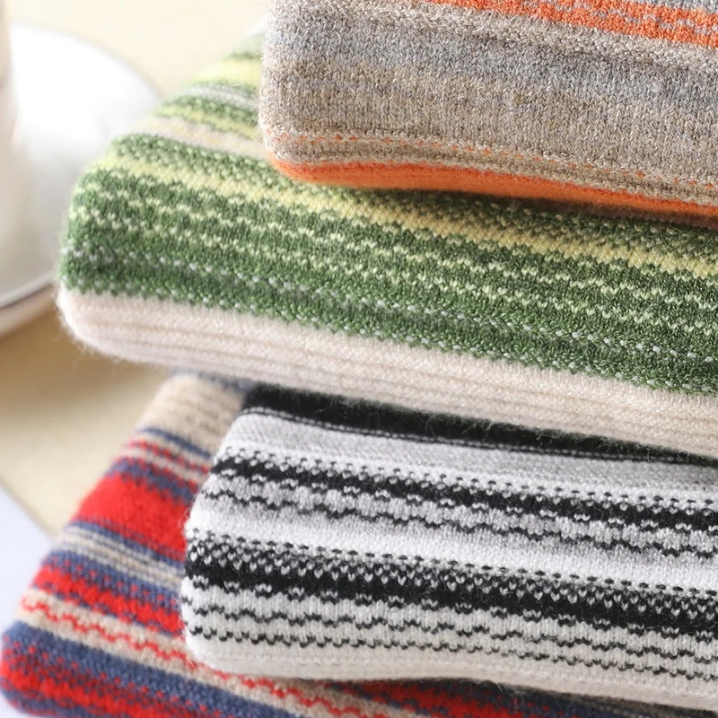 Hot Selling Stripe High Neck Autumn Winter Slim Long Sleeves Knit Pullover Sweater for Women