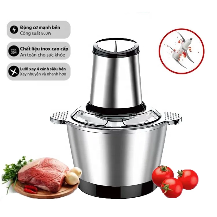 Hot Sell 2/3L Food Slicer Electric 4 Blade Knife Meat Chopper Stainless Steel Bowl Meat Grinder for Vietnam