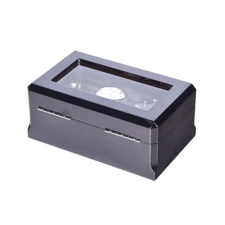 High End Black 3 Slots Display Wooden Watch Packaging Storage Box With Clear Window wood packing box