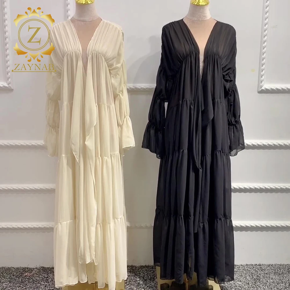 Zaynab Dubai Islamic Silk Saudi Arabic Turkish Egypt Prayer Open Women Muslim Abaya Satin Sexy Maxi Dress Clothing