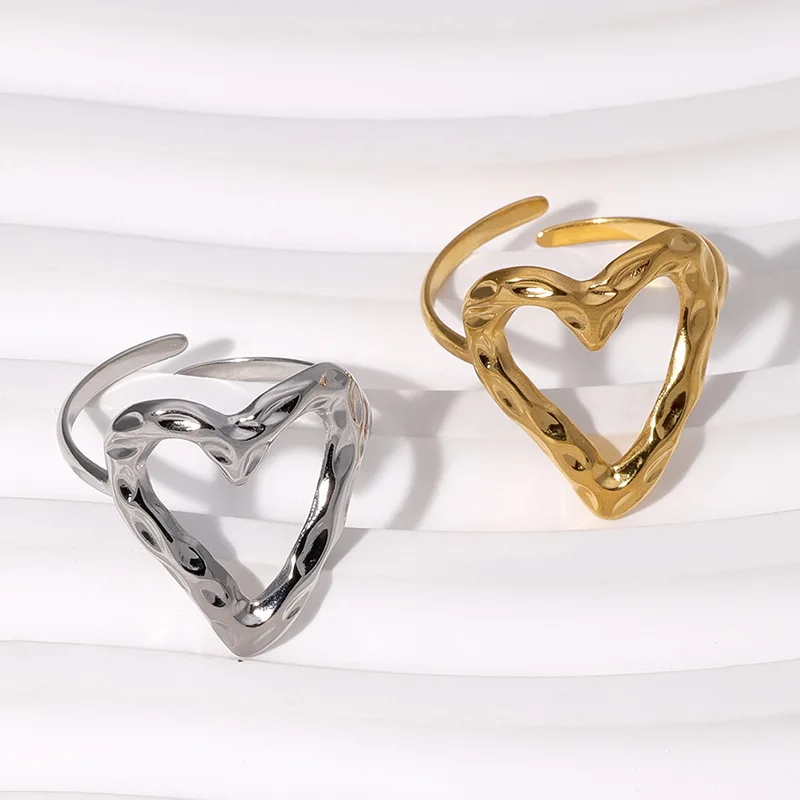 Minimalist 18K Gold Plated Fine Heart Finger Jewellery Stainless Steel Open Ring Set for Women Weddings Engagements Parties