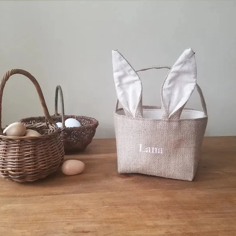 Personalized Easter Basket Easter Decorations 2023 Bunny Ears Burlap Bunny Easter Basket
