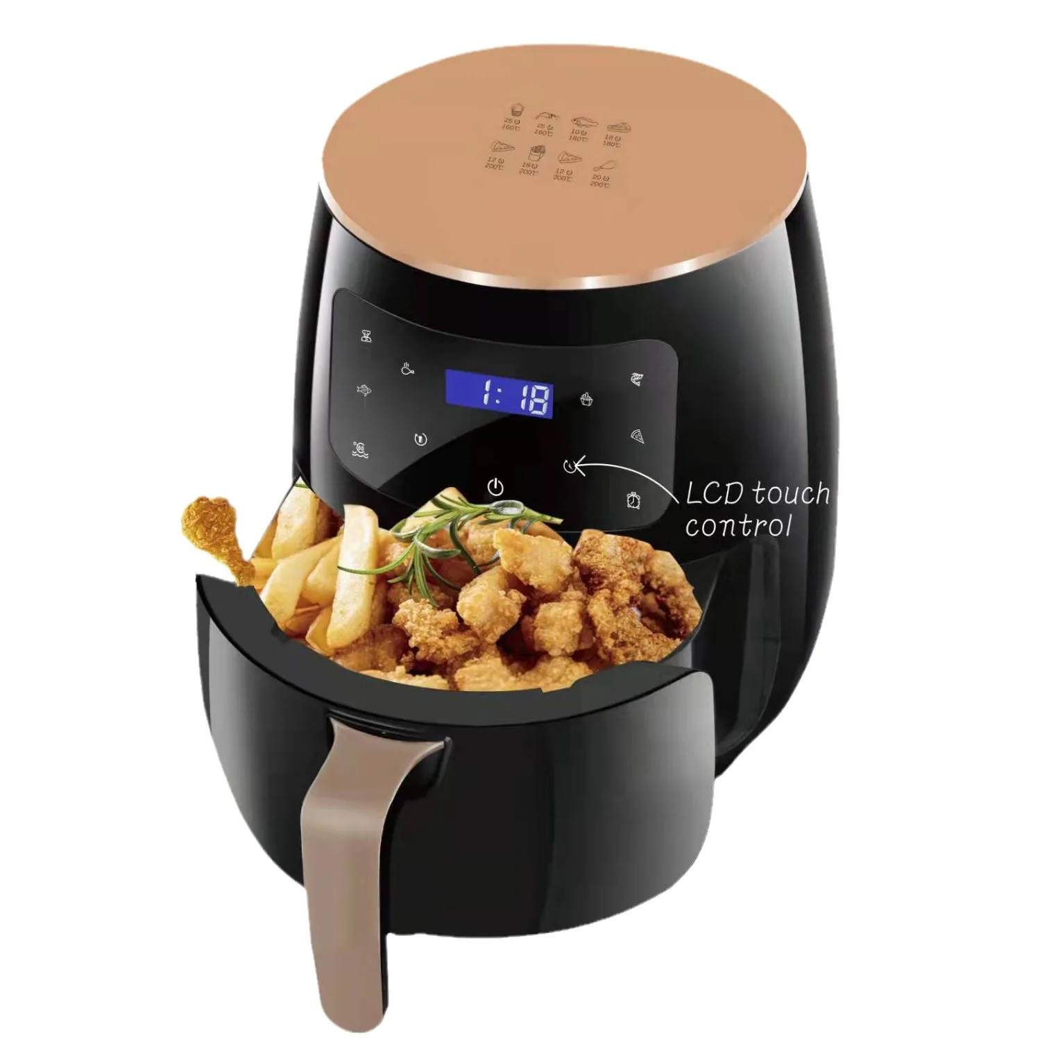 Large Capacity 6-Liter Stainless Steel Air Fryer Touch Screen Oil-Free Potato Chips Fried Chicken Household Use Gifts Wholesale