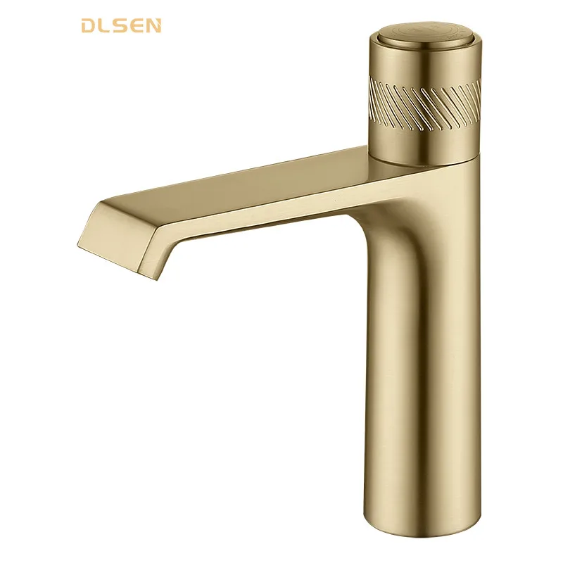 Button Switch Bathroom Faucet Basin Tap Basin Faucet Gold Waterfall