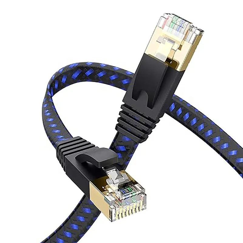 Flat Gigabit RJ45 LAN Cable 10Gbps 1000FT Coiled Cat7 SFTP Network Cable High Speed Pure Copper 8Core 0.57mm Lan Ethernet