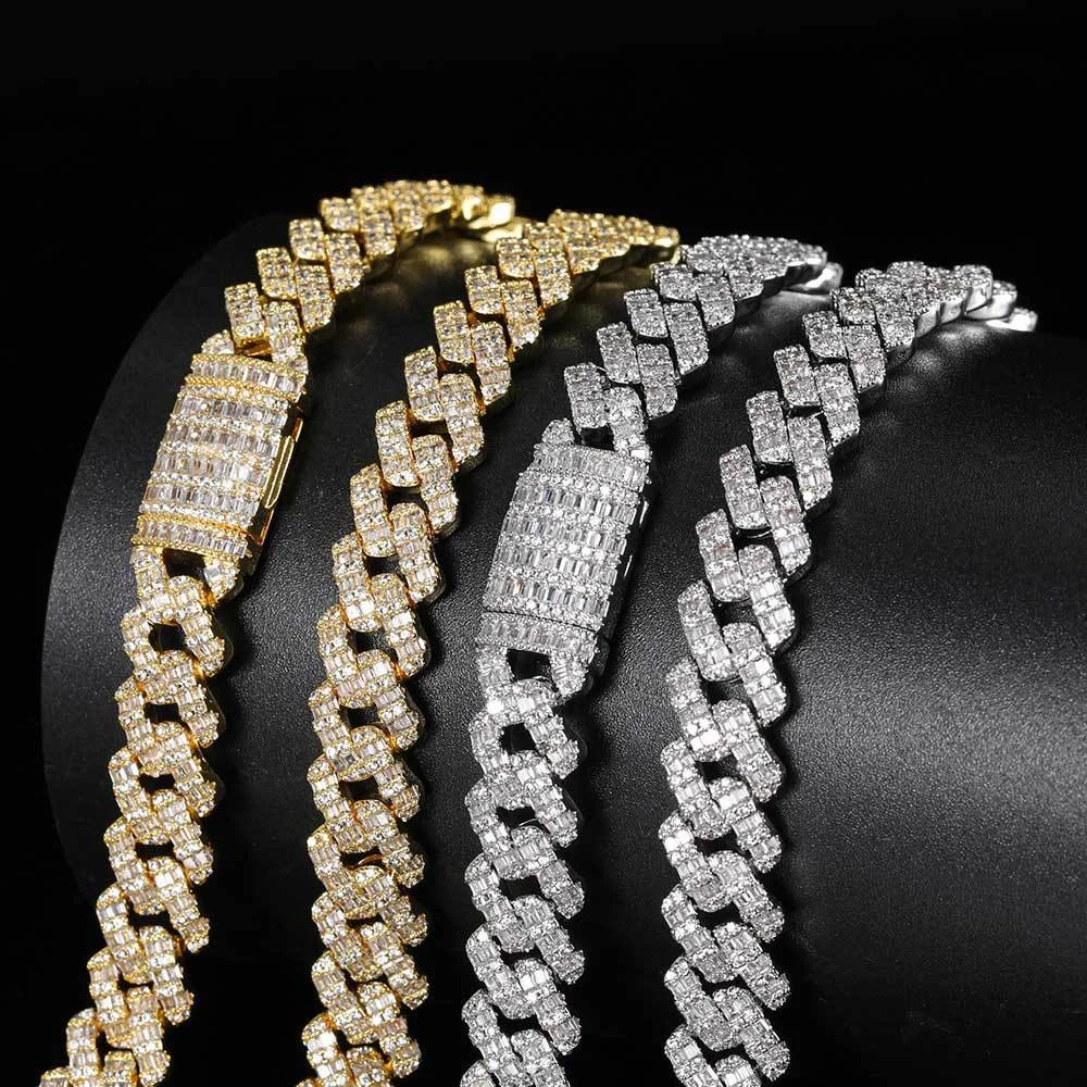 Mister Jewelry 10mm Mens Golden Color Baguette Diamond Cuban Chain Necklace  For Man Jewelry