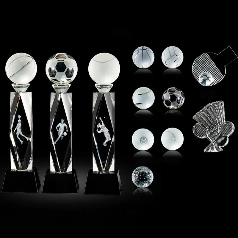 Honor Of Crystal 3d Laser Engraved Football Trophy Soccer Crystal Ball Trophy Award For League Matches