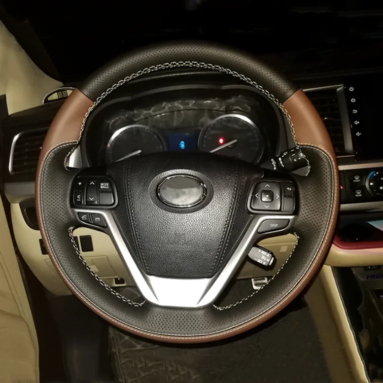 High Quality Customized Hand Sewing Leather Fiber Car Steering Wheel Cover  Protection Cover For Toyota