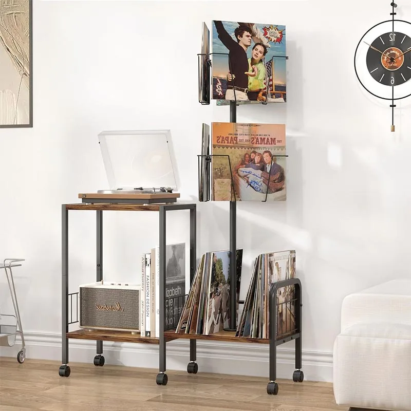 Modern Vinyl Records Storage Rack With Vinyl Records Albums Book Holder Metal Record Player Stand