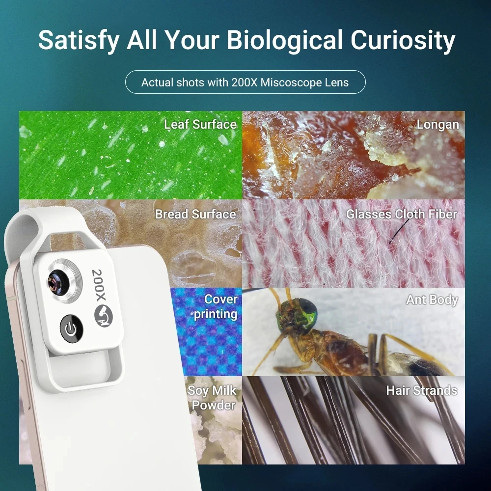 APEXEL 200X digital microscope lens with CPL mobile LED Light guide micro pocket macro lenses for iPhone Samsung all smartphones