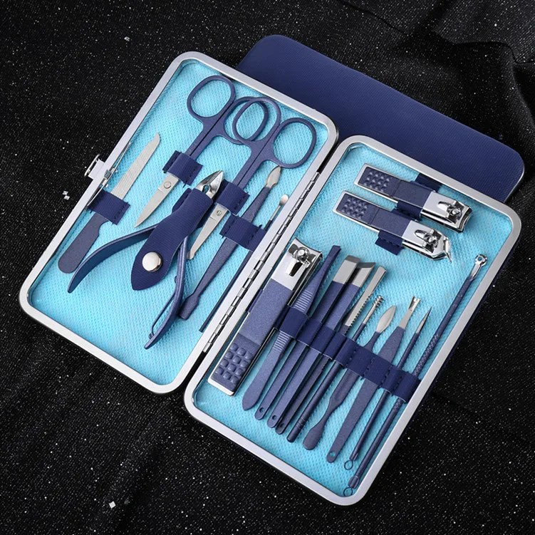 SZ337 wholesale blue series stainless steel at home manicure set nail cutter clippers pedicure kit
