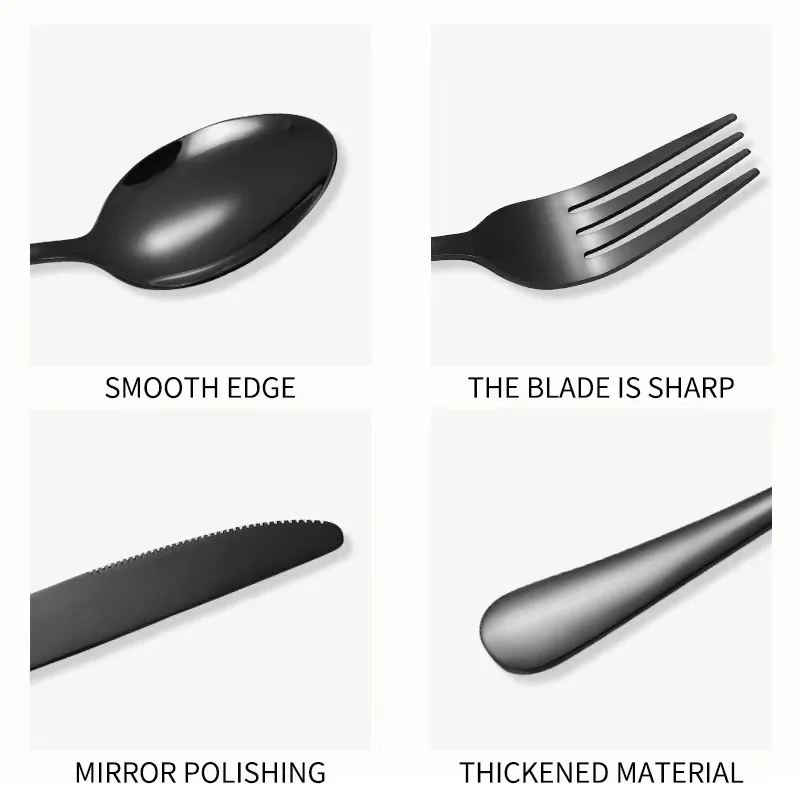 HZX Kitchen Tableware Service Cutlery gold black Steak Knives Fork Spoon luxury wedding cutlery set for Home Restaurant
