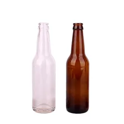 Customized Logo 330ml Amber Clear Glass Beer Bottle Glass Soft Drinking Beverage Dispenser Bottle with Crown Cap