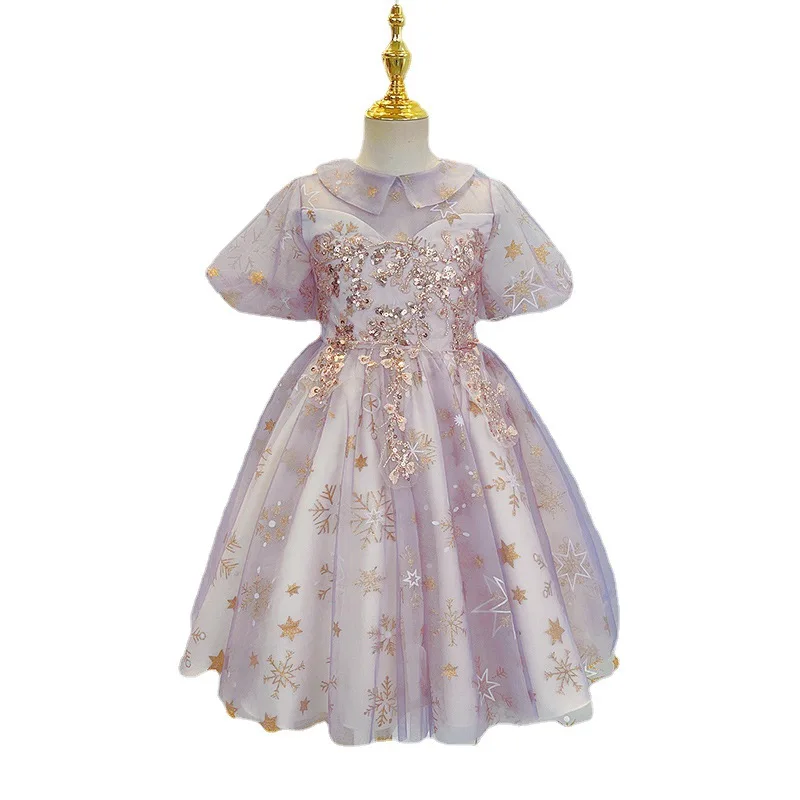 ODM/OEM винтажное летнее платье принцессы с блестками из тюля с вышивкой звездочками для маленьких девочек со школьным выступлением