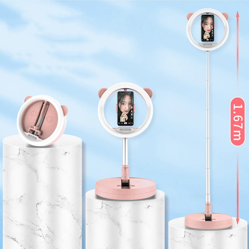 
G2 28cm Pink Ring Light Touch Control 3 Color Portable Retractable Stand Fill Light for Youtube Live Vlog Video 