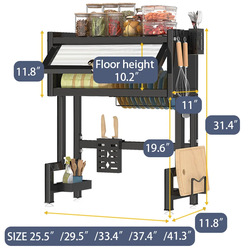 65CM Best Price Combination Use Kitchen Storage Double Layer Household Storage Holder Dish Drying Rack with door Suitable Used