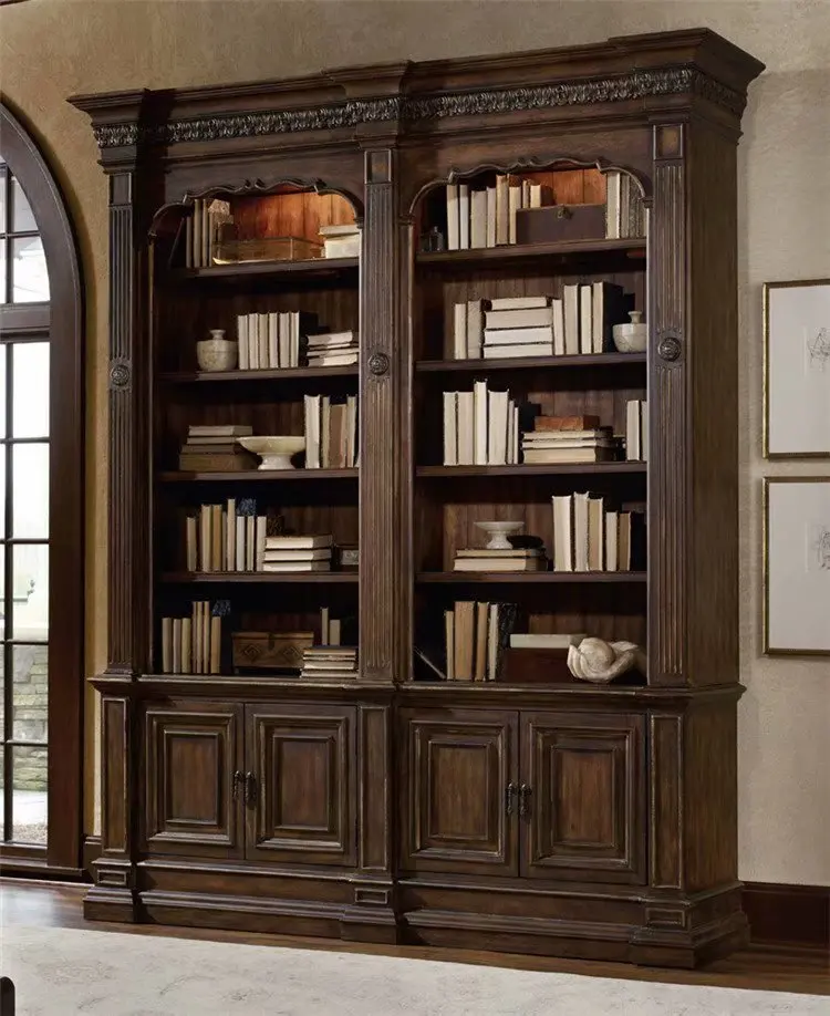 American high-end study restores ancient ways to do old solid wood oak carvings bookcase